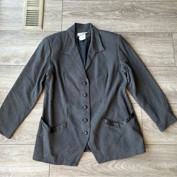 Vintage Jackie  K. Wool Blend Leather Trim Blazer Made in Canada - Picture 4 of 15